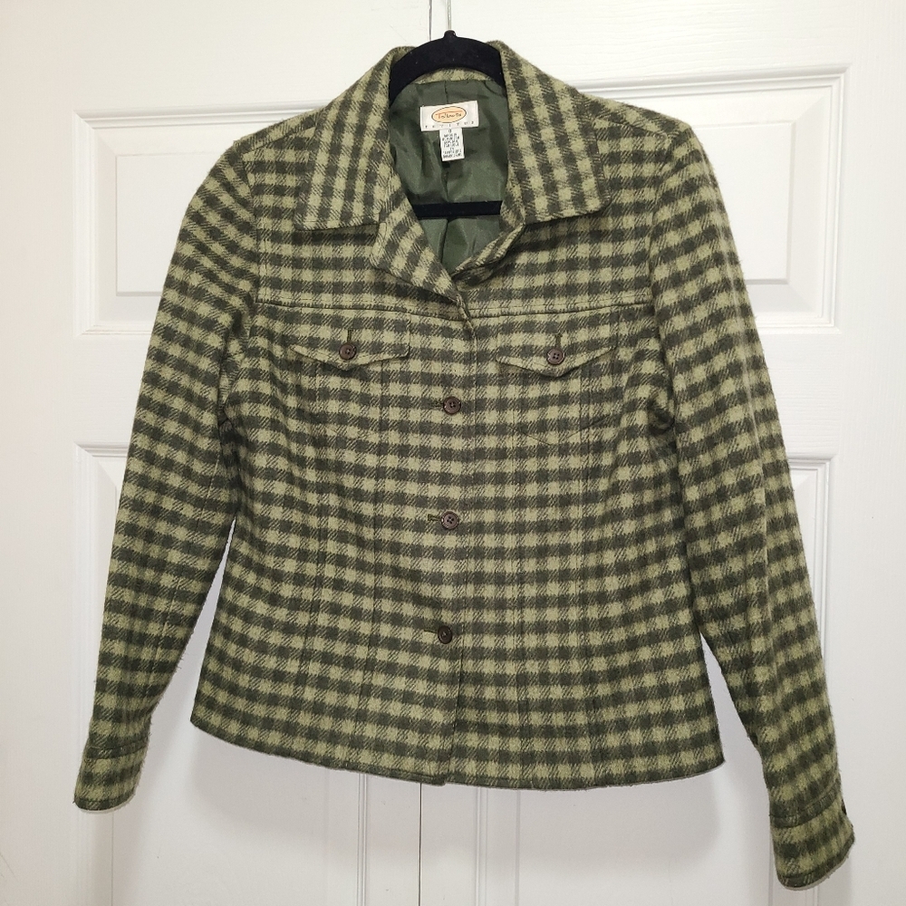 Talbots Flannel Wool blend Check Plaid Women's Jacket Blazer 8 shacket vtg